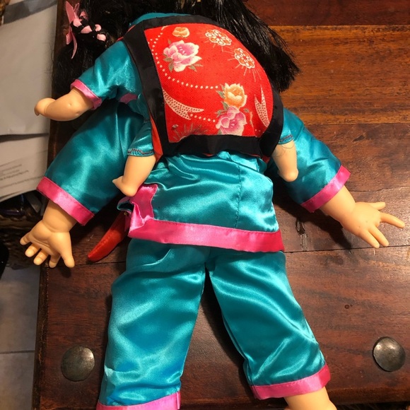 Asian Chinese Woman Carrying Child Cloth Dolls 13 inch mom and baby. Please read - Picture 3 of 15